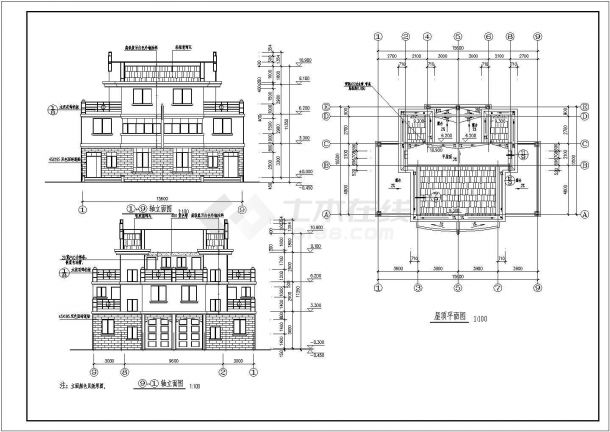 双拼经济型带露台实用型三层住宅楼建筑施工设计图-图一