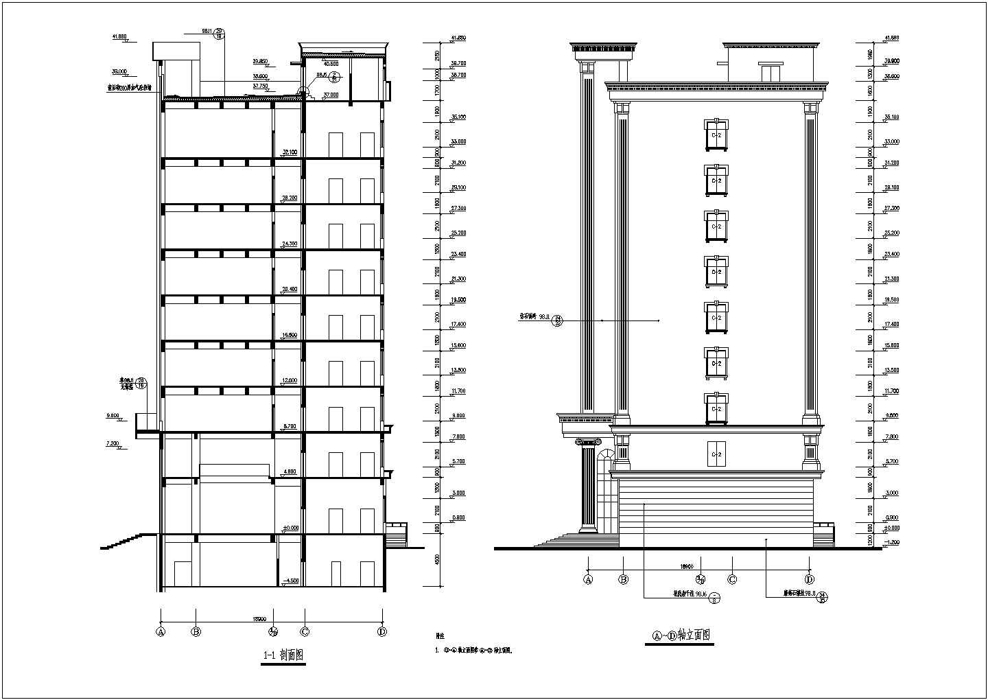 地下一层欧式风格框架剪力墙结构详细建筑设计图