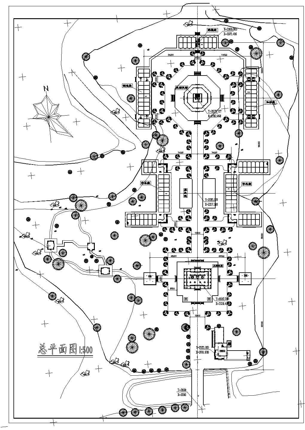 河北某寺庙规划总平面图，共一张