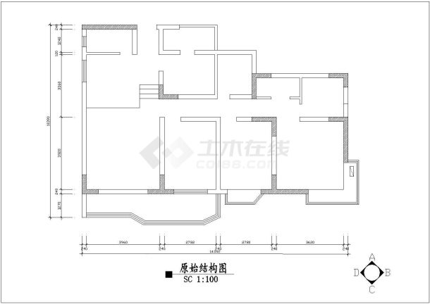 三室家居室内装修cad施工方案图-图一