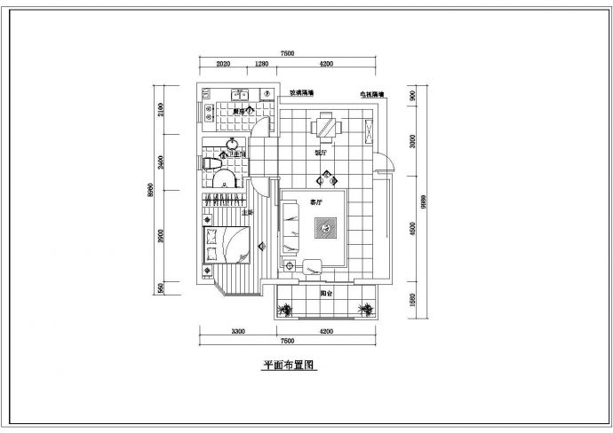 一室一厅小户型室内装修设计cad施工方案图_图1