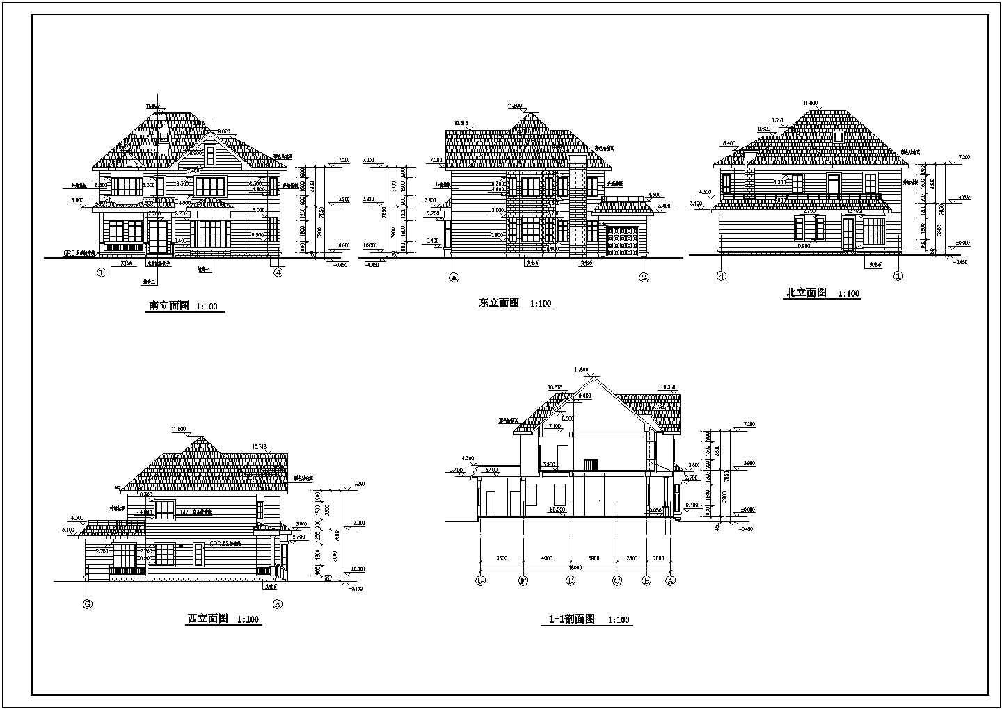 某地两层别墅设计施工图（共4张）