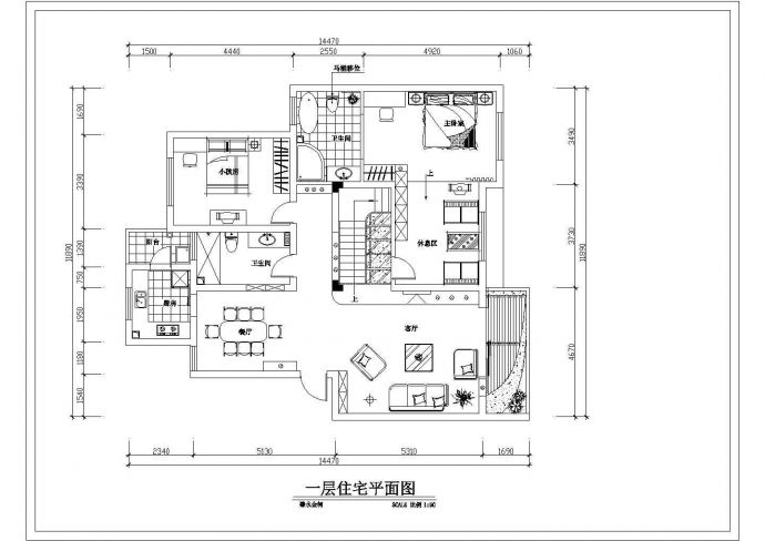 某别墅家庭室内装修一层设计cad施工图_图1
