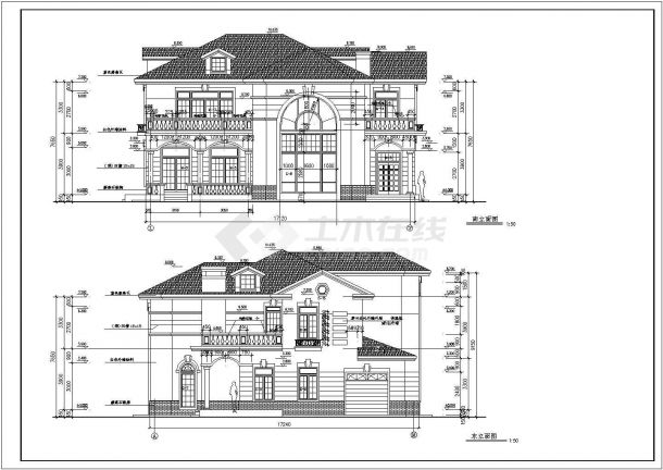 某地别墅建筑设计施工CAD图（共7张）-图二