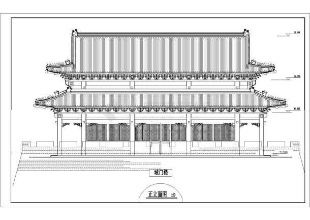 某仿古城门楼建筑全套设计立面图纸-图一