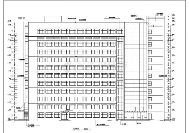 九层医院平屋顶中小型大厦办公楼施工建筑设计图-图二