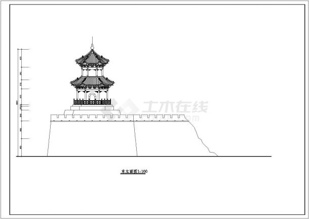 某古代建筑城楼详细设计CAD图纸-图二