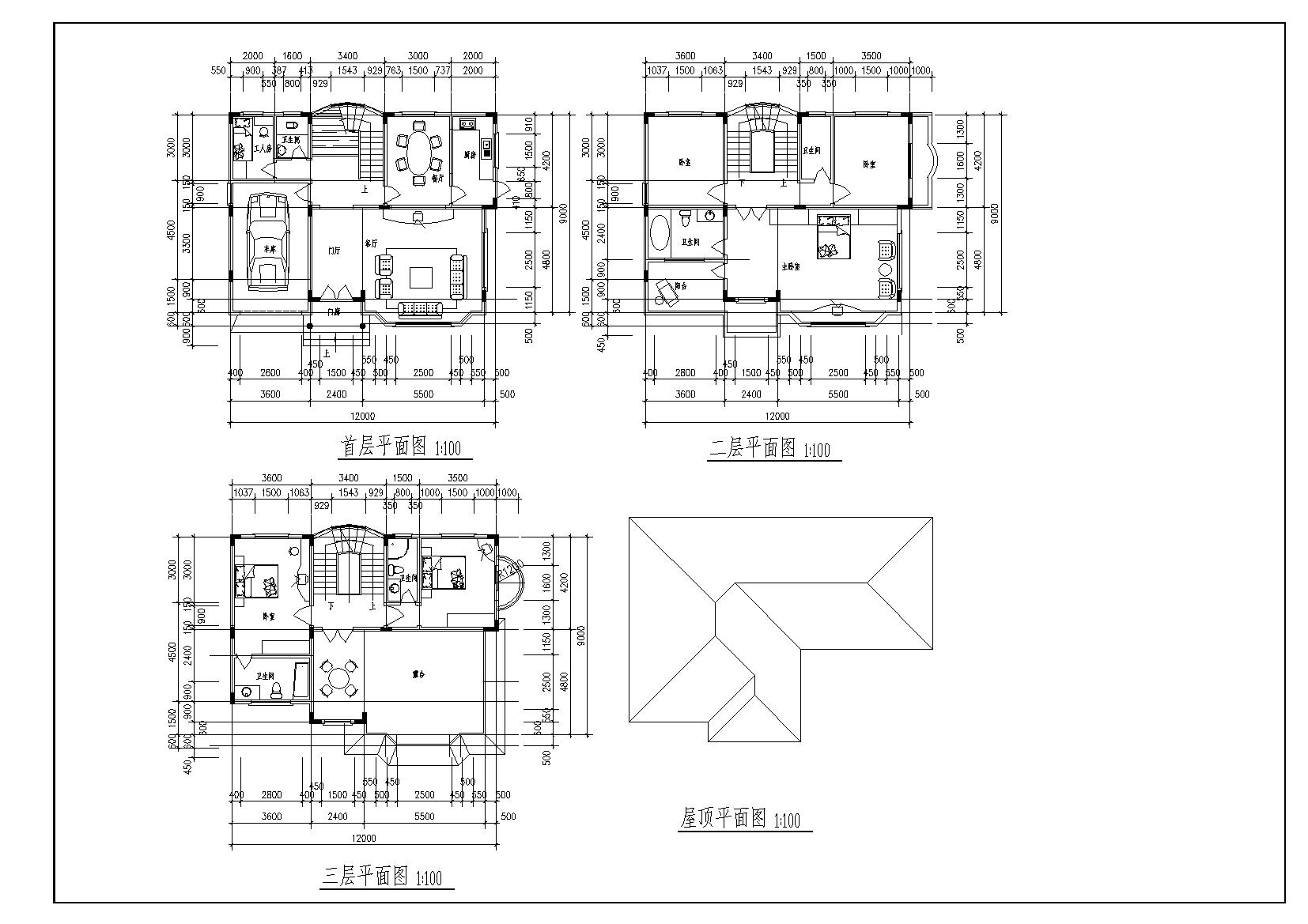 多层别墅建筑CAD施工图纸
