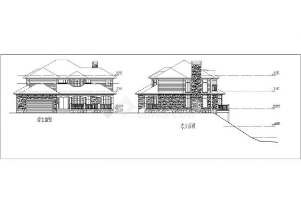 某坡地独栋别墅建筑CAD设计方案图纸-图二
