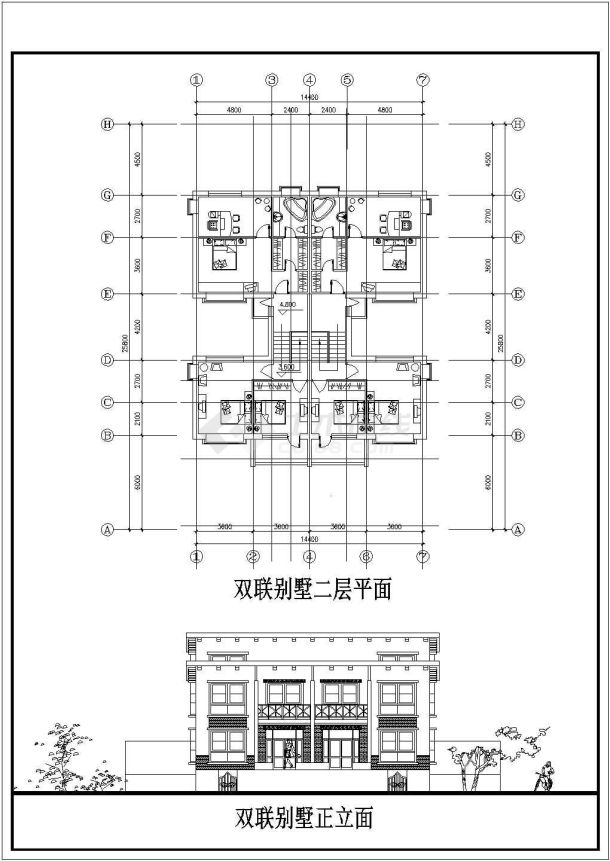 某小区双联别墅建筑设计方案图（共3张）-图一