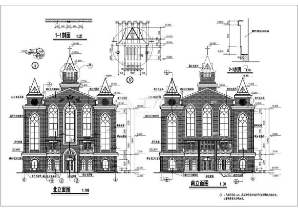 西方风格教堂建筑详细施工CAD图-图一