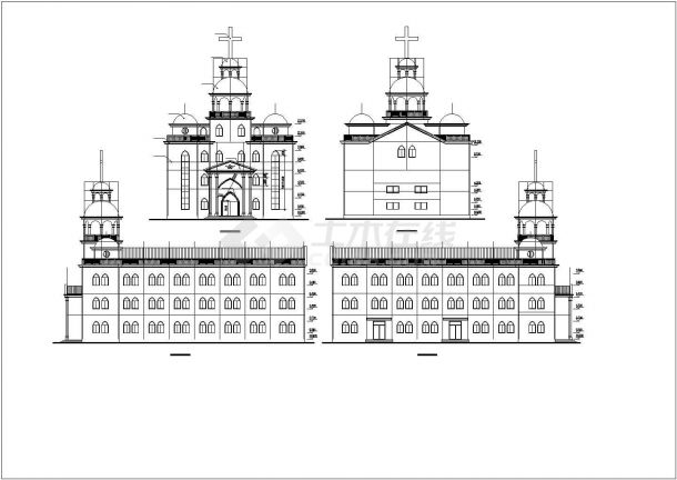 三层教堂建筑全套详细施工CAD图-图一