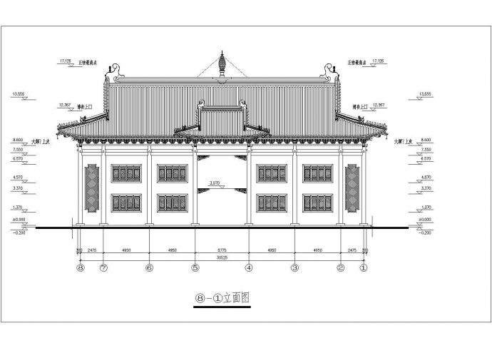 某地区洗心禅寺天王殿施工CAD设计图纸_图1