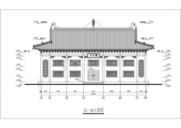 某地区洗心禅寺天王殿施工CAD设计图纸-图二