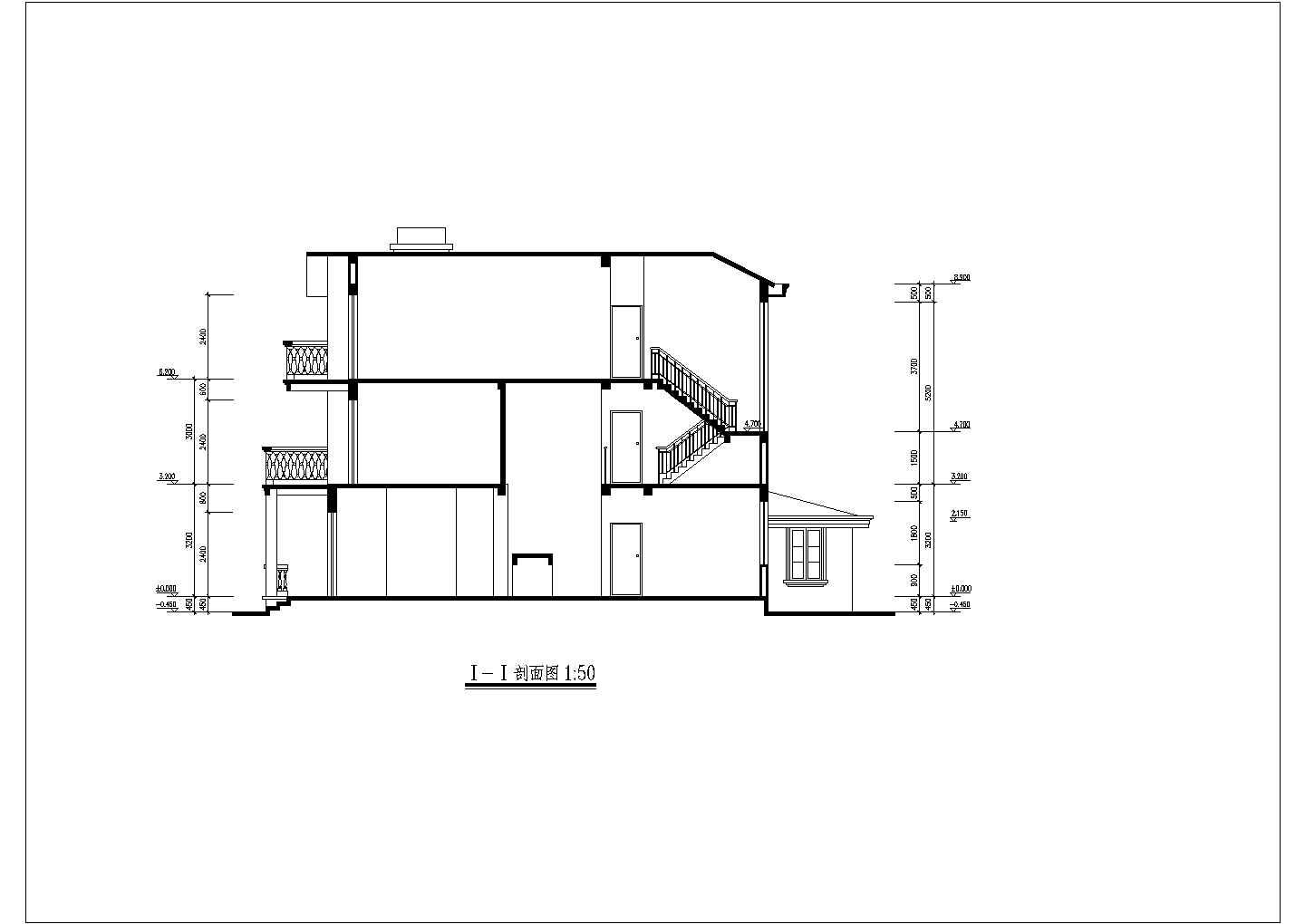 某三层别墅建筑平剖面设计施工图纸