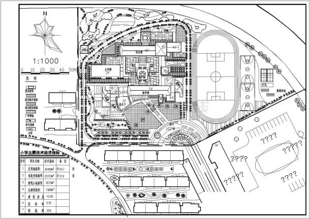 7368平方米小学规划平面设计图-图一