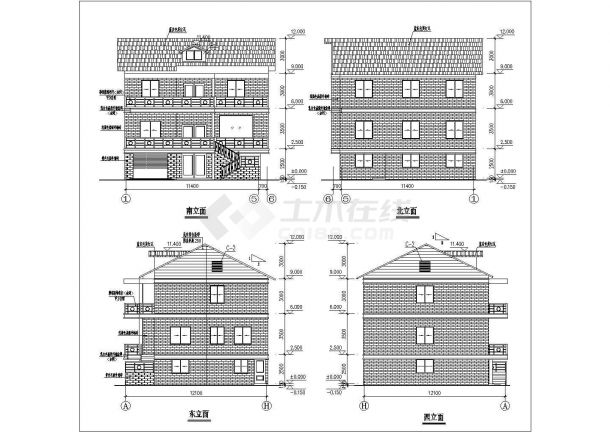 三层砌体结构私人别墅楼建筑施工图-图一