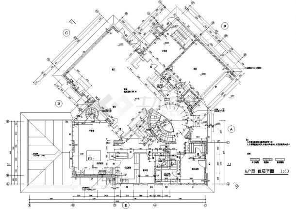 某地区某别墅全套施工CAD建筑设计图纸-图二