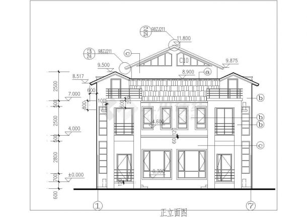 某地区欧式别墅平立剖面CAD建筑设计图纸-图一