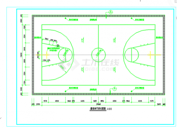某角焊缝篮球场建筑cad设计图纸-图一