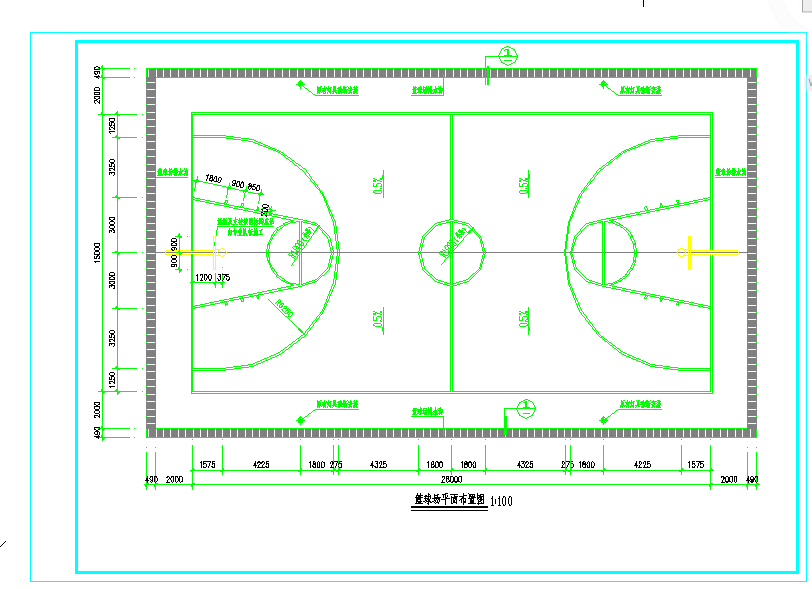 某角焊缝篮球场建筑cad设计图纸