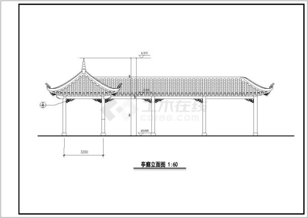 某仿古亭廊建筑全套施工CAD详图-图一