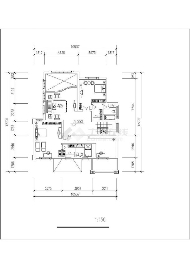 某地区欧式别墅设计方案CAD建筑设计图纸-图二