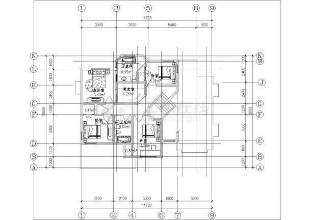 某地区普通别墅建筑施工CAD图纸-图二