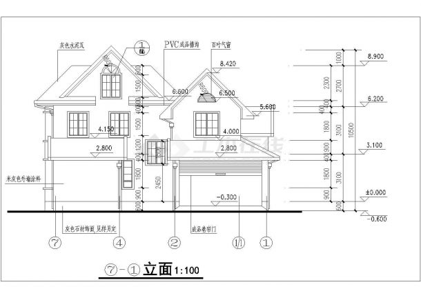 某小区小型别墅建筑设计施工图（共8张）-图二