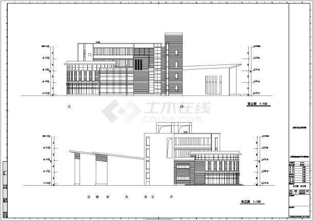某地高级中学图书馆建筑CAD设计方案图-图二