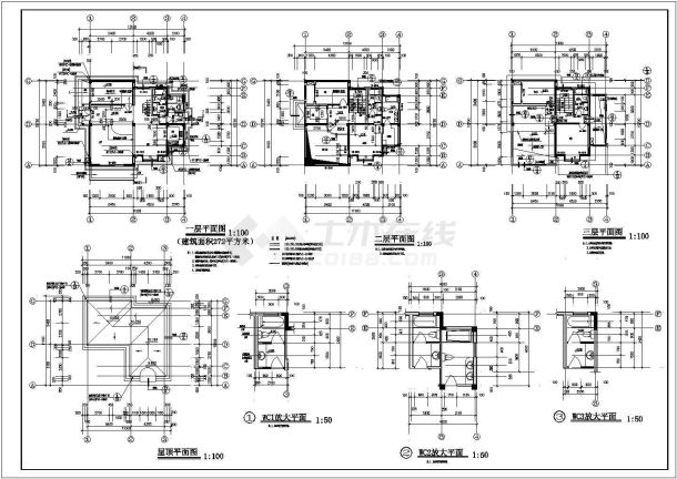 某地欧式小型多层别墅建筑施工平面图-图一