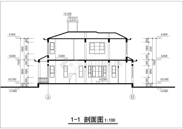 某小型别墅建筑设计方案CAD图（共5张）-图二
