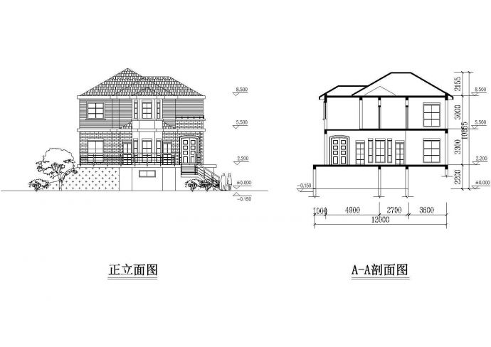 某小型别墅建筑设计方案图（共4张）_图1