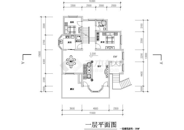 某小型别墅建筑设计方案图（共4张）-图二