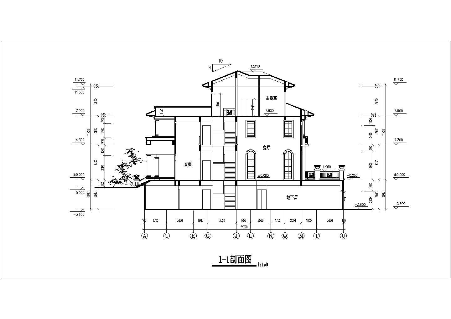 三层1043平方米别墅建筑施工图