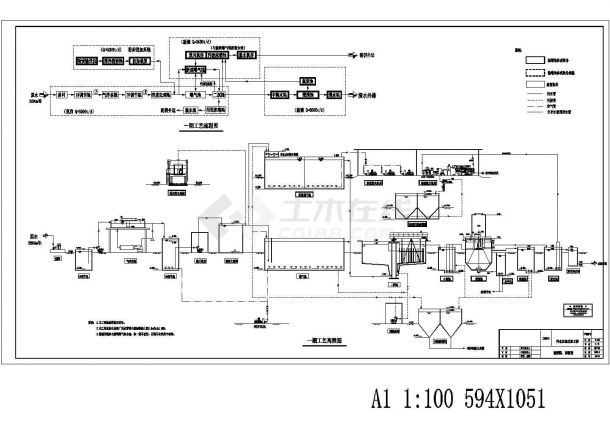 某污水处理厂一期改造工程工艺及给排水图（含目录、流程高程图）-图一