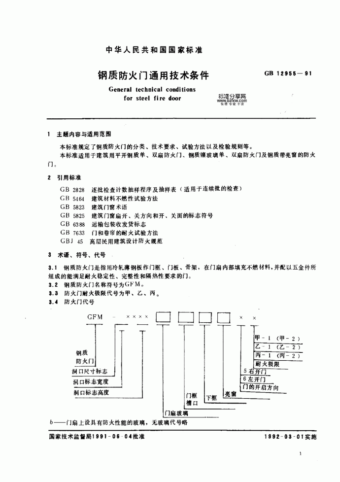 GB 12955-1991 钢质防火门通用技术条件_图1