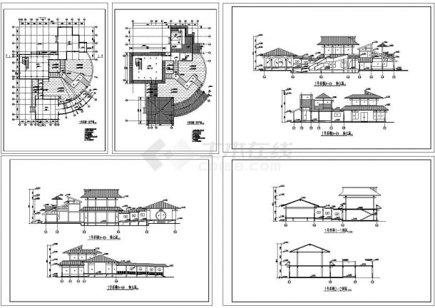 混凝土仿木结构茶楼设计图纸-图一