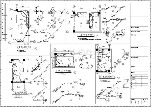 某地三层经典私人别墅给排水cad设计图-图二