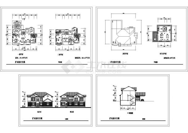 龙河某区一套二层别墅方案建筑设计cad图纸，共4张-图一