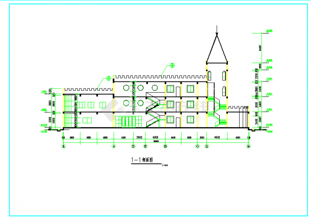 一套大型三层幼儿园建筑cad施工设计图-图一