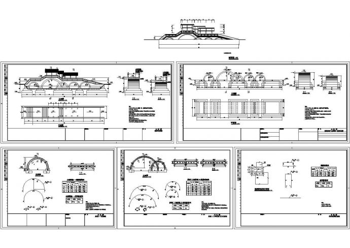 多拱交叉景观桥设计及材料用量图_图1