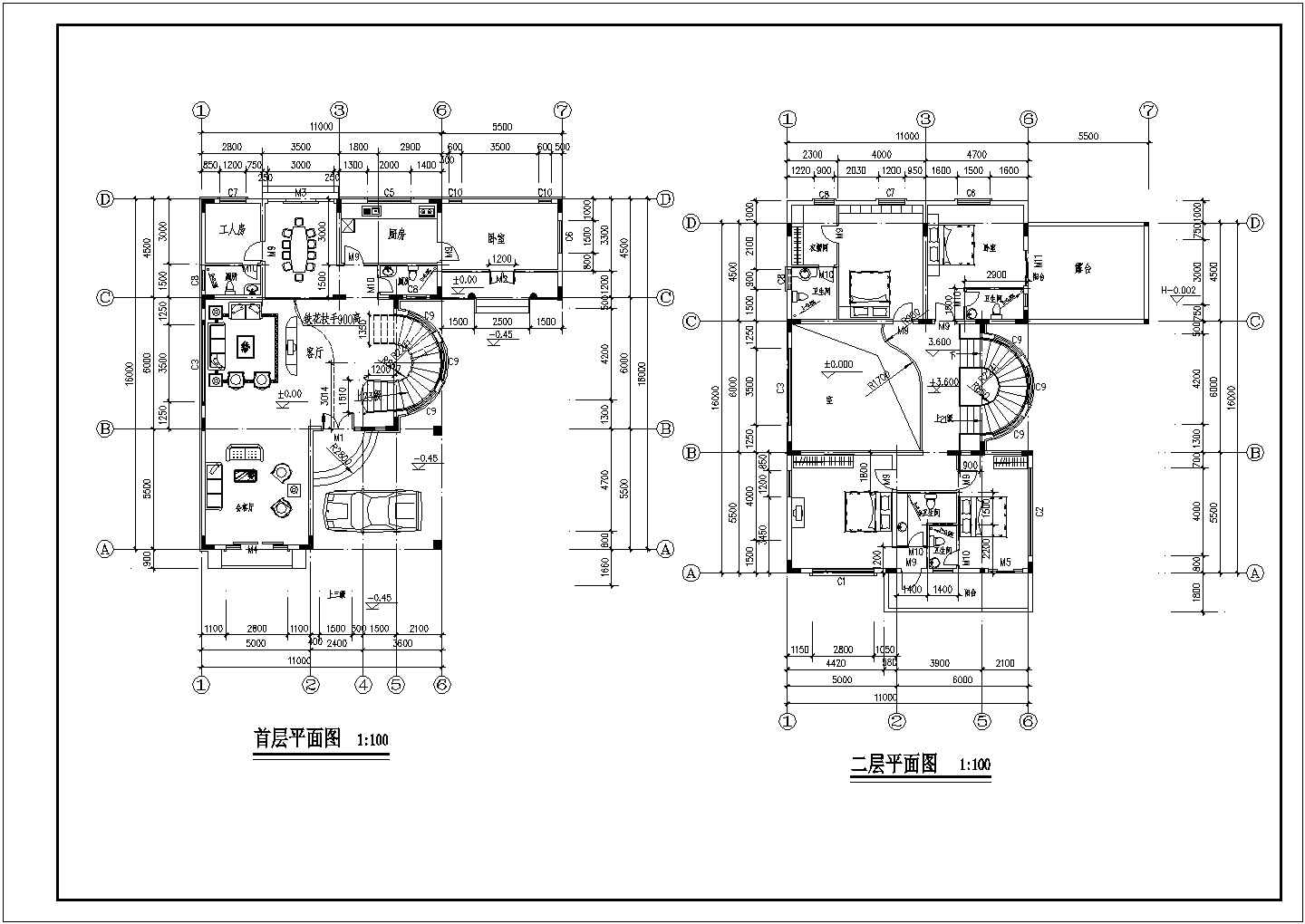 某地新小户型别墅建筑CAD全套图（共7张）