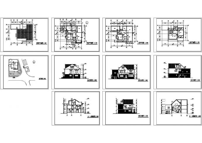 某地经典别墅总体平面设计cad图纸，共九张_图1