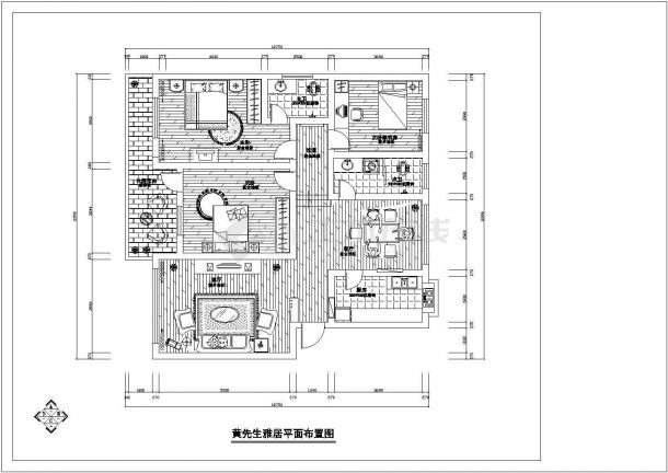 某雅居户型室内装修设计方案cad施工图-图二