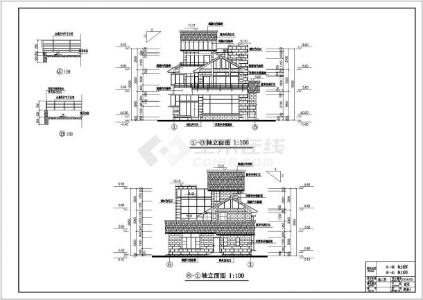 某地区三层别墅建筑施工CAD设计图纸-图二