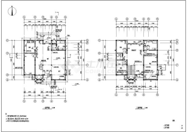 某欧式别墅建筑施工cad设计图纸-图二