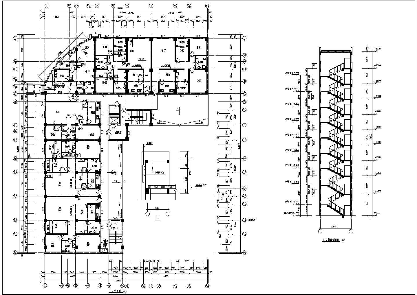 某商住楼建筑及结构图全套施工cad图