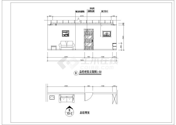 某工厂厂房办公室室内装修cad施工图-图二