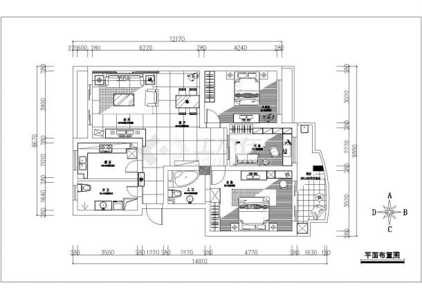 某三室两厅住宅部分装修设计施工图纸-图二